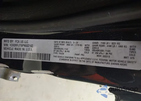 2023 Ram 1500 Laramie 4X4 5'7 Box из США, поврежденный, VIN 1C6SRFJT6PN602142